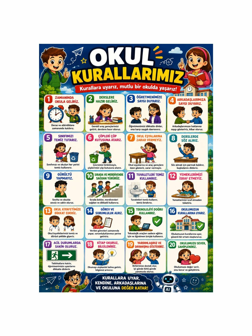 Okul Kurallarımız Öğrenci Sınıf Okul Afişi