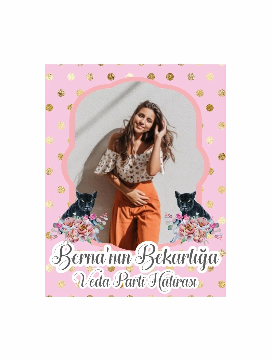 Pembe Gold Puantiyeli Bekarlığa Veda Partisi Afişi Floral Cat