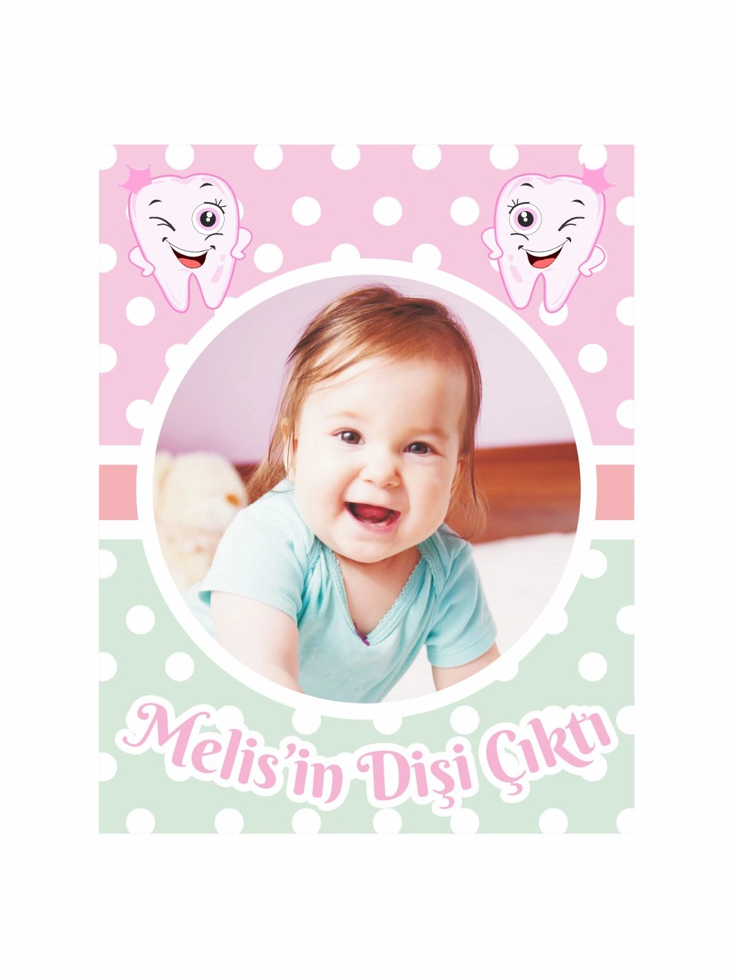 Pembe Mint Renk Resimli Kız Bebek Sevimli Dişler Tema Diş Parti Magnet