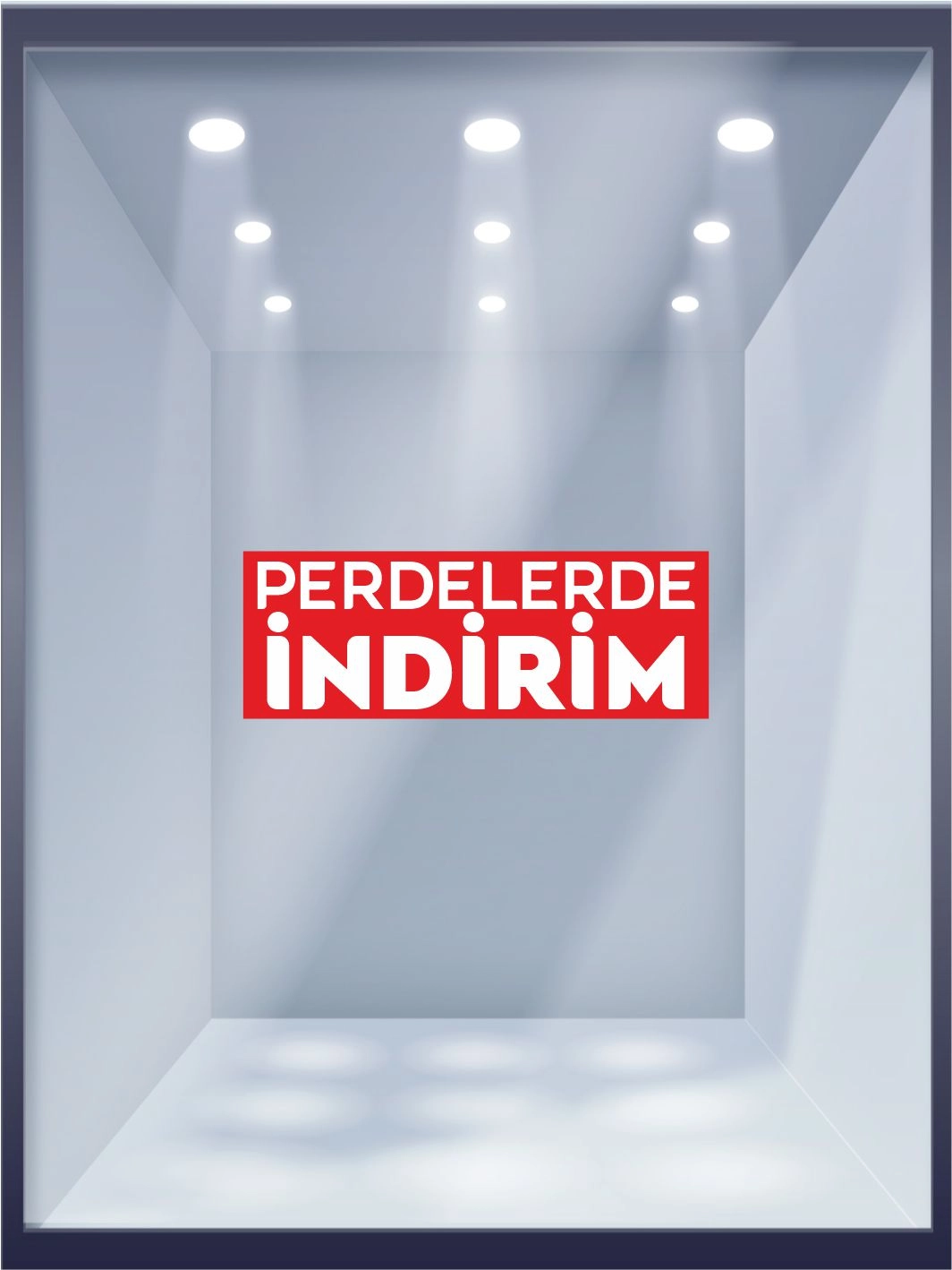Perdelerde İndirim Vitrin Folyo Baskısı Hazır Mağaza Vitrin Görseli