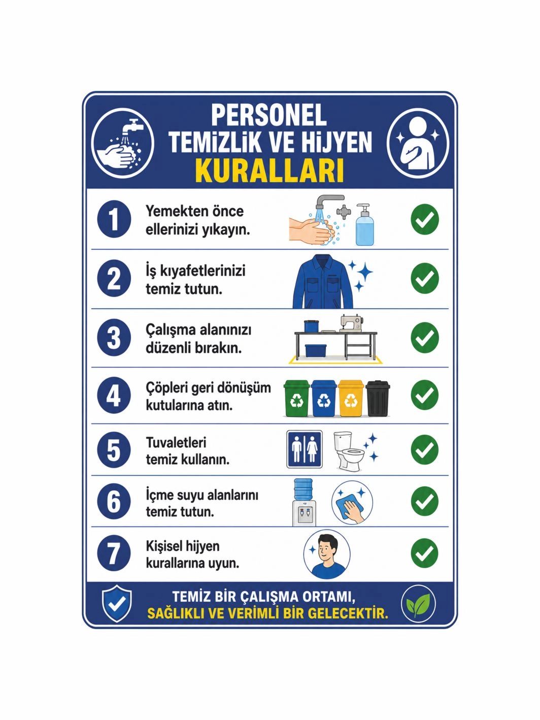 Personel Temizlik ve Hijyen Kuralları Uyarı Levhası 50x35cm