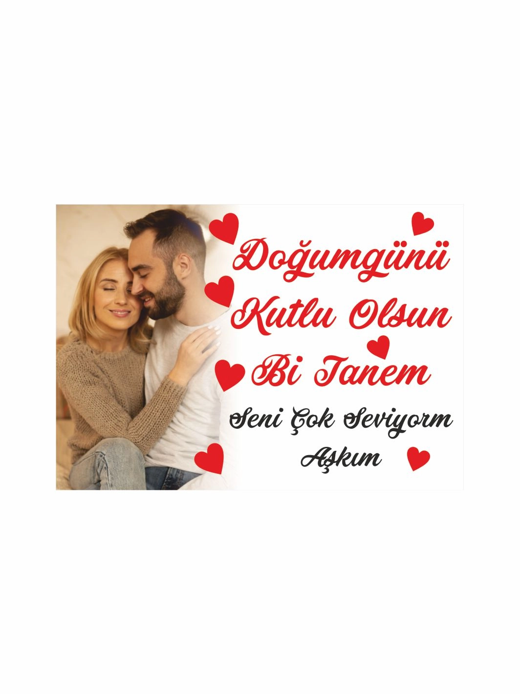 Resimli Doğum Günü Afişi Sevgiliye Özel Fotoğraflı Romantik Aşk Afişi Kalp Temalı