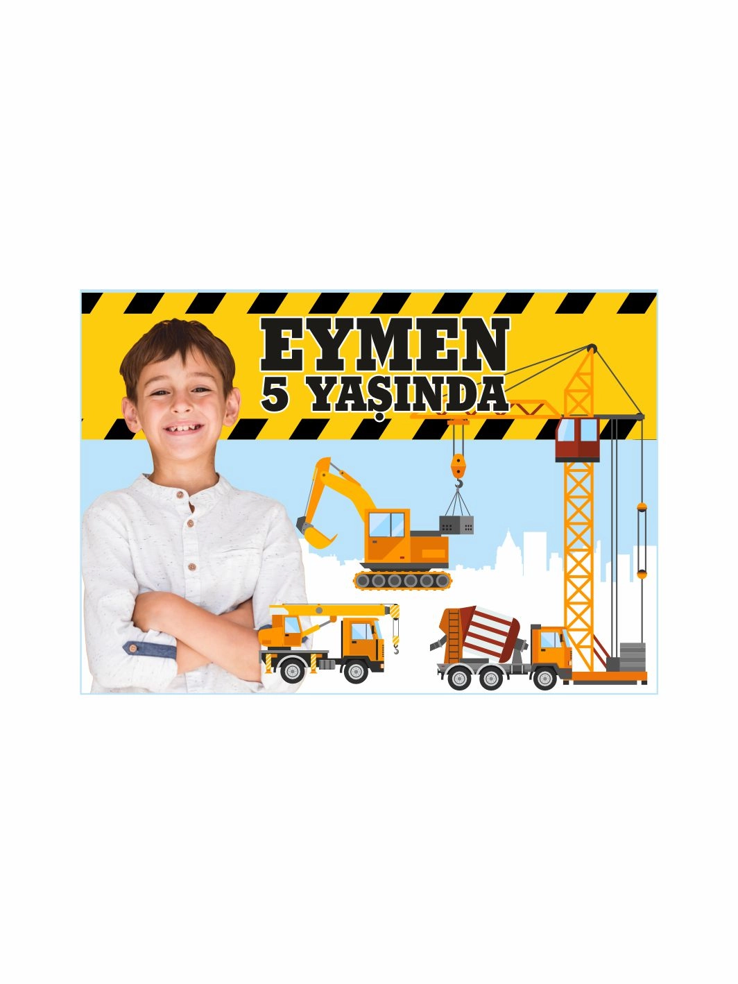 Resimli İş Makinası Tema Doğum Günü Parti Afişi