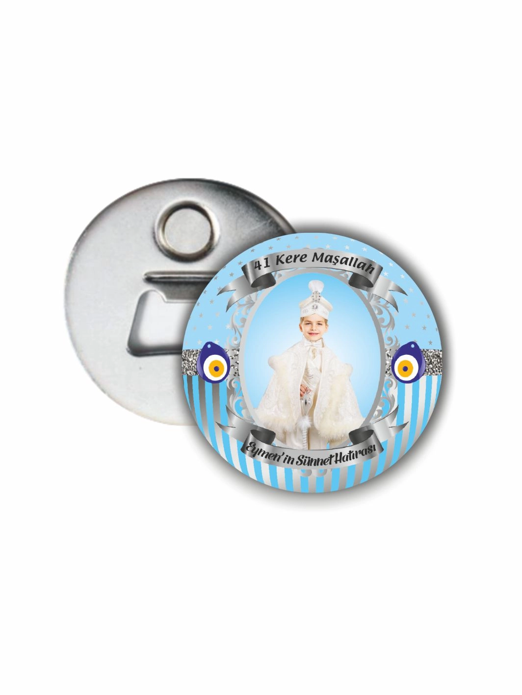 Resimli Sünnet Hediyelik Açacak Magneti Mavi Gümüş Renk Tema
