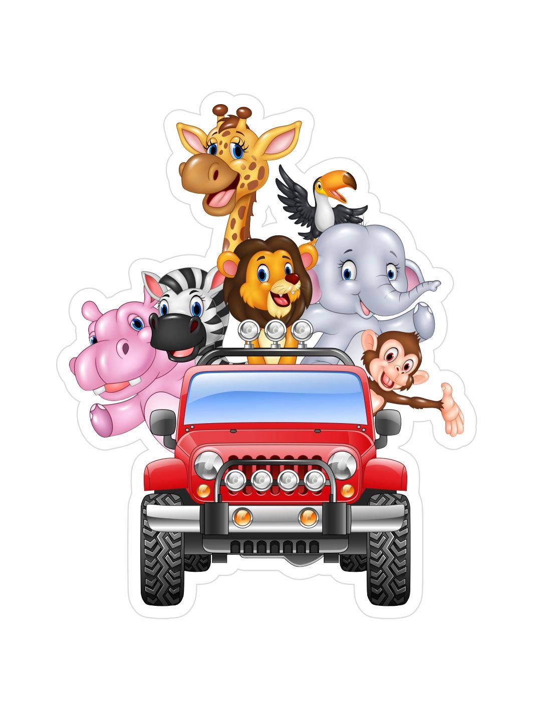 Safari Hayvanlar Jeep Temalı Doğum Günü Maket Pano