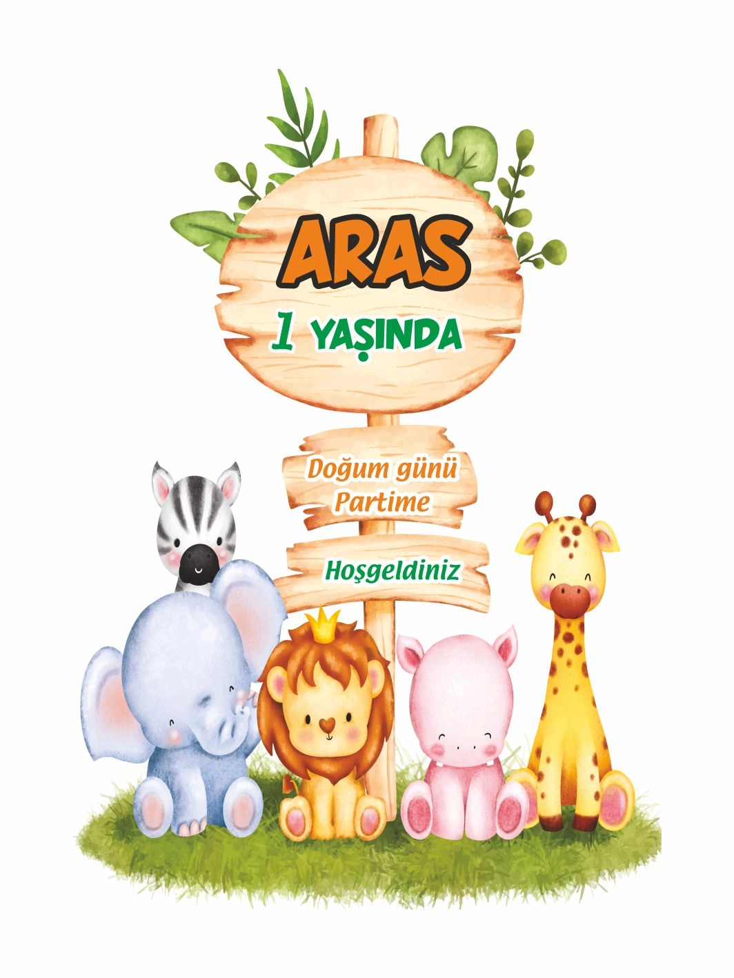 Safari Hayvanlar Konsept Doğum Günü Karşılama Pano