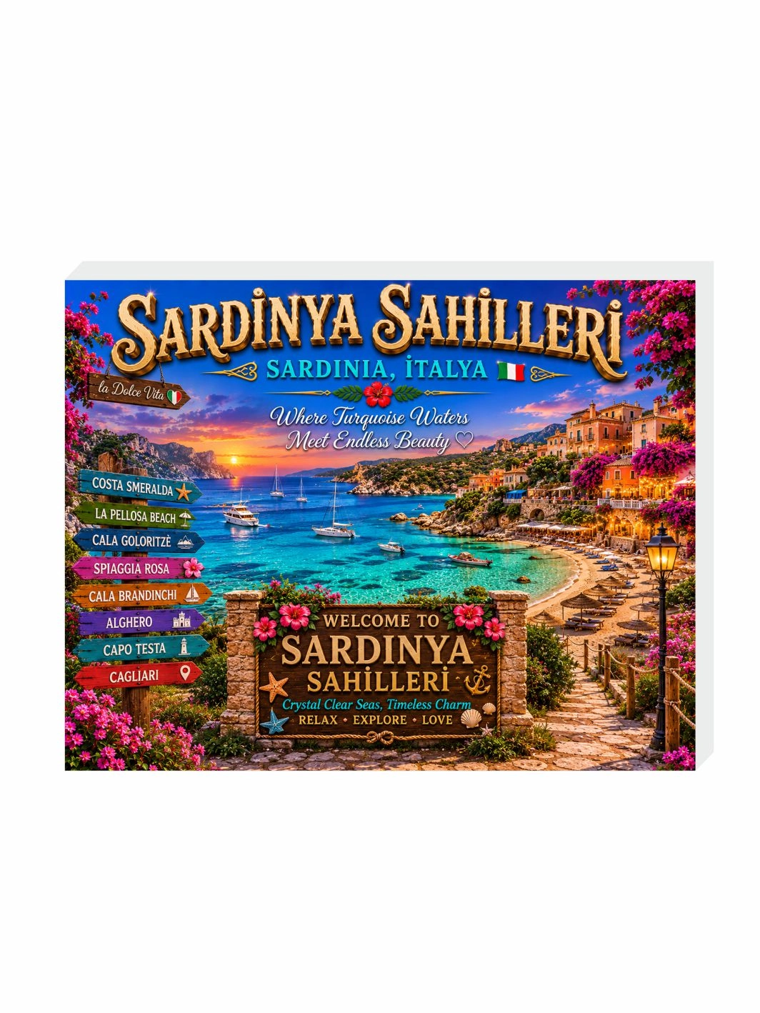 Sardinya Sahilleri Buzdolabı Süsü Magnet | İtalya Hediyelik Magnet