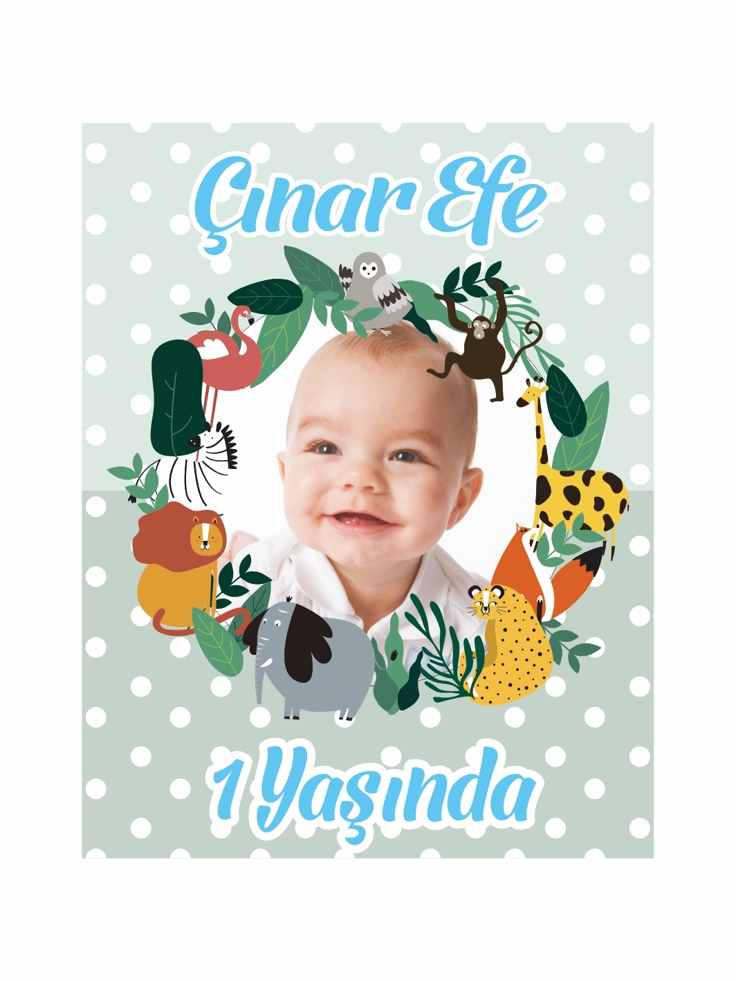 Sevimli Hayvanlar Çerçeveli 1Yaş Bebek Doğum Günü Magnet