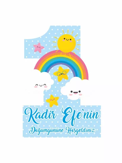 1 Yaş Doğum Günü Karşılama Panosu Gökkuşağı Temalı Modelleri ve Fiyatları | Zajabaskı