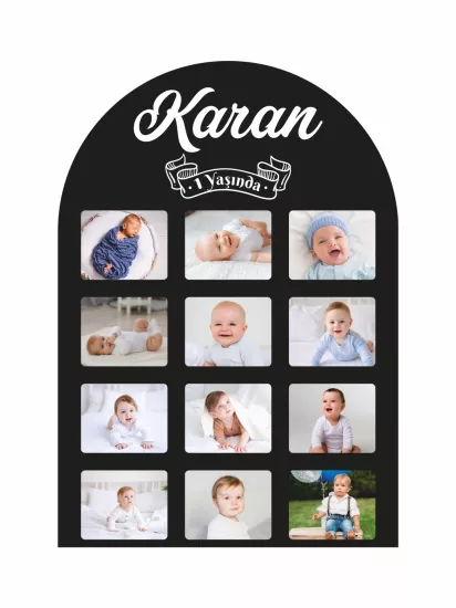 12 Aylık Kolaj Resimli 1Yaş Doğum Günü Ayaklı Karşılama Panosu | ZajaBaskı