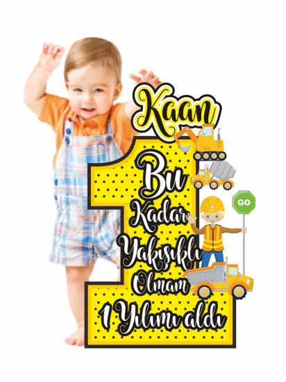 1 Yaş Doğum Günü Ayaklı Karşılama Panosu İş Makinaları Tema Modelleri ve Fiyatları | Zajabaskı
