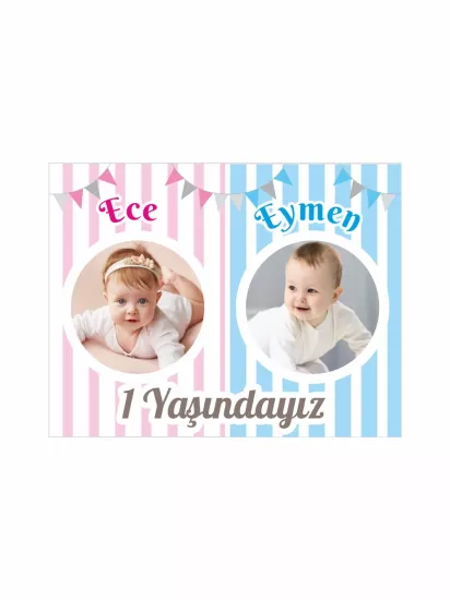 1 Yaş İkiz Kız Erkek Bebek Magneti | Doğum Günü Foto Magnet – Zajabaskı