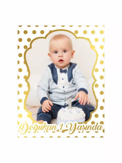 1 Yaş Doğum Günü Magneti Gold Puantiyeli | Sade Foto Magnet – Zajabaskı