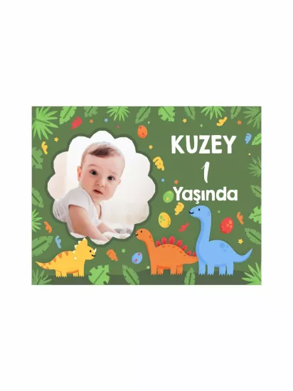 1 Yaş Doğum Günü Magneti Dinozor Temalı | Fotoğraflı Magnet – Zajabaskı