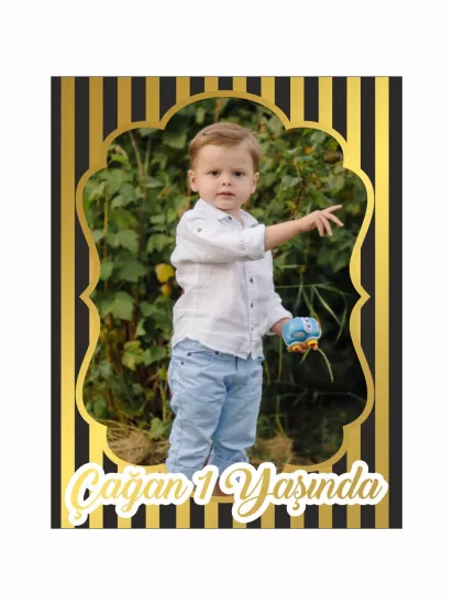 1 Yaş Doğum Günü Magneti Siyah Gold | Sade Foto Magnet – Zajabaskı