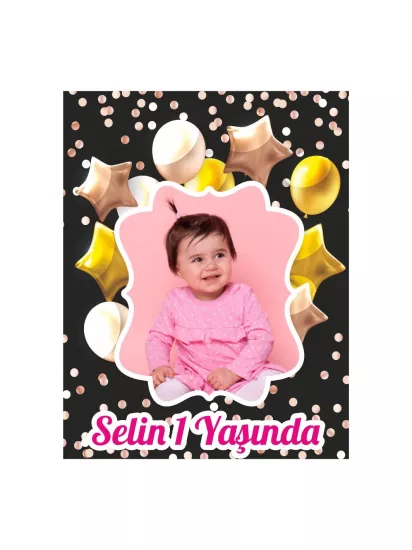 1 Yaş Doğum Günü Magneti Balon Yıldızlı | Çerçeveli Foto Magnet – Zajabaskı