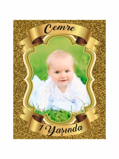 1 Yaş Doğum Günü Magneti Gold Simli | Sade Foto Magnet – Zajabaskı