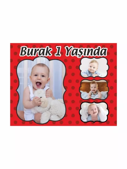 1 Yaş Doğum Günü Magneti Kırmızı Zemin | Kolaj Foto Magnet – Zajabaskı