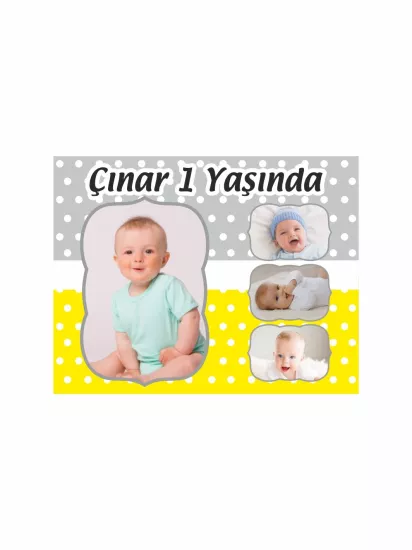 1 Yaş Doğum Günü Magneti Sarı Gri | Kolaj Foto Magnet – Zajabaskı