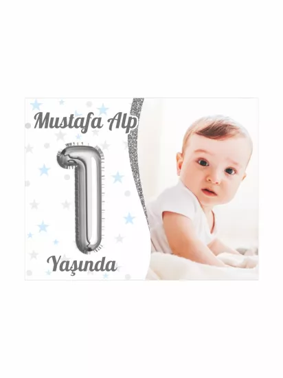 1Yaş Erkek Bebek Doğum Günü Parti Magnet Sade Foto Tema Modelleri ve Fiyatları | Zajabaskı