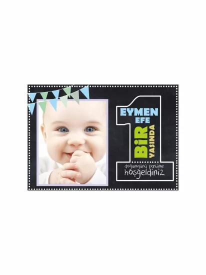 1 Yaş Erkek Bebek Resimli Doğum Günü Afişi Chalkboard Zemin Temalı Modelleri ve Fiyatları | Zajabaski.com