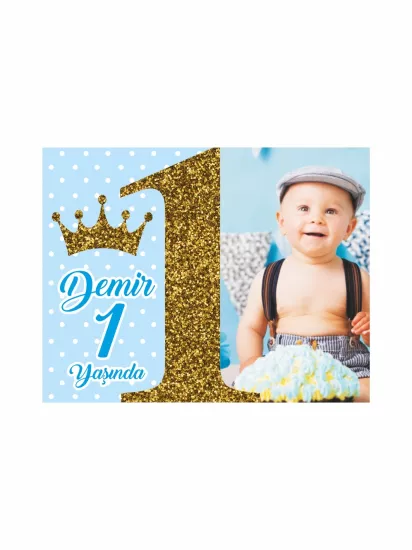 1 Yaş Erkek Bebek Sade Resim Sim Gold Rakam Tema Doğum Günü Magnet Modelleri ve Fiyatları | Zajabaskı