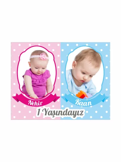1 Yaş İkiz Bebek Magneti Pembe Mavi | Resimli Foto Magnet – Zajabaskı