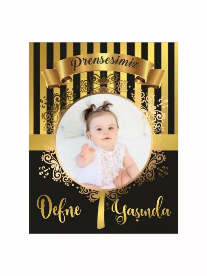 1 Yaş Kız Bebek Magneti Gold Siyah | Dağıtmalık Foto Magnet – Zajabaskı
