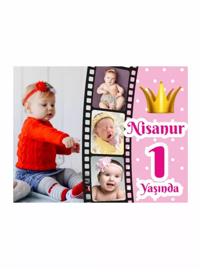 1 Yaş Kız Bebek Doğum Günü Magnet Film Şerit Konsept Modelleri ve Fiyatları | Zajabaskı
