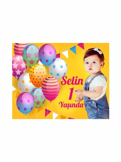 1 Yaş Kız Bebek Magneti Renkli Balonlu | Fotoğraflı Magnet – Zajabaskı