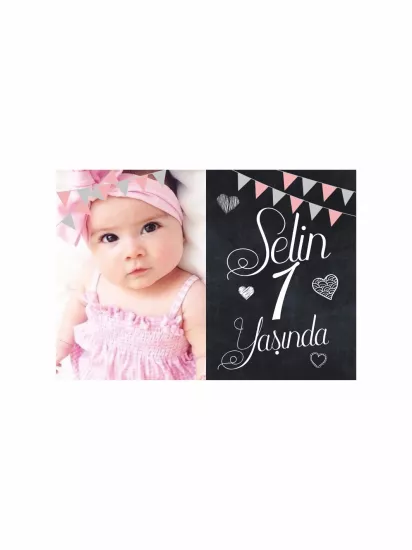 1 Yaş Kız Bebek Doğum Günü Parti Afişi Chalkboard Zeminli Flama Kalp Tema Modelleri ve Fiyatları | Zajabaski.com