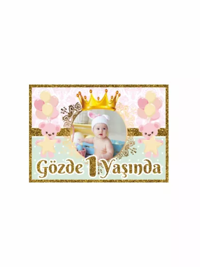 1 Yaş Kız Bebek Doğum Günü Parti Afişi Pembe Mint Renk Sevimli Balonlu Ayıcıklar Tema Modelleri ve Fiyatları | Zajabaskı