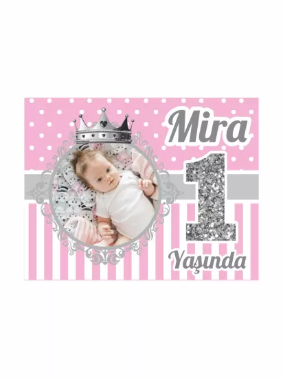 1 Yaş Kız Bebek Doğum Günü Parti Magnet Pembe Gri Renk Modelleri ve Fiyatları | Zajabaskı