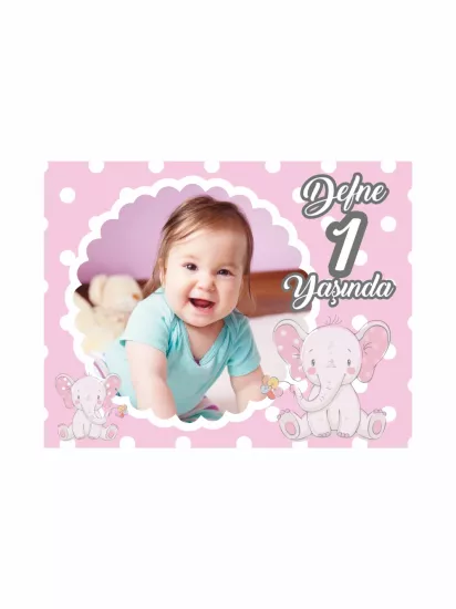 1 Yaş Kız Bebek Sevimli Fil Tema Doğum Günü Magnet Modelleri ve Fiyatları | ZajaBaskı