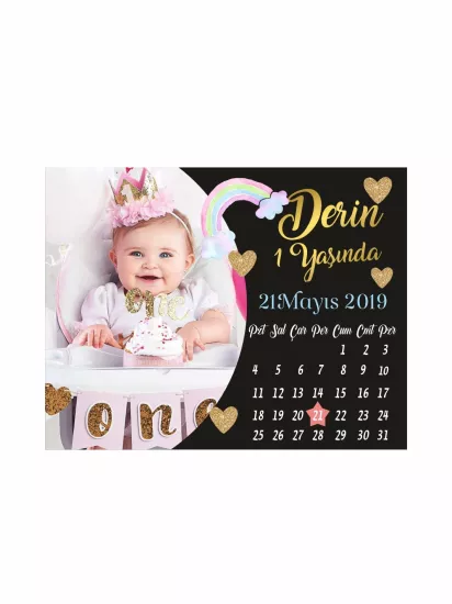 1Yaş Kız Bebek Takvim Doğum Günü Magnet Gökkuşağı Konsept Modelleri ve Fiyatları | Zajabaskı