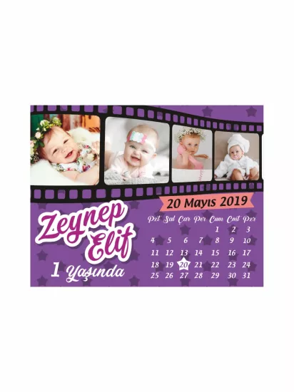 1Yaş Kız Bebek Takvim Temalı Doğum Günü Magnet Mor Zeminli Modelleri ve Fiyatları | Zajabaskı