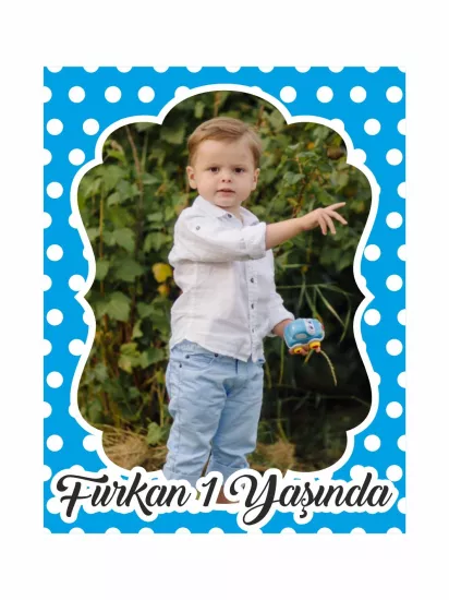 1 Yaş Doğum Günü Magneti Mavi Puantiyeli | Resimli Foto Magnet – Zajabaskı