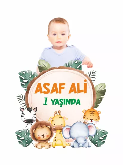 1 Yaş Safari Partisi Resimli Neşeli Hayvanlar Tema Doğum Günü Pano Modelleri ve Fiyatları | Zajabaski