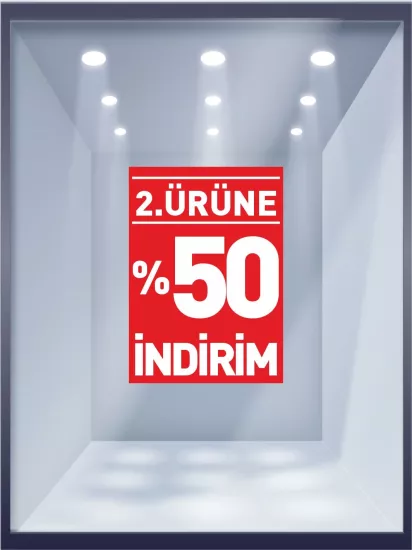 2. Ürüne %50 İndirim Folyo Baskısı Mağaza İşyeri Dükkan Hazır Görsel