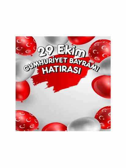 29 Ekim Cumhuriyet Bayramı Kırmızı Boya Efektli Balon Temalı Arka Fon Afişi Modelleri ve Fiyatları | Zajabaskı