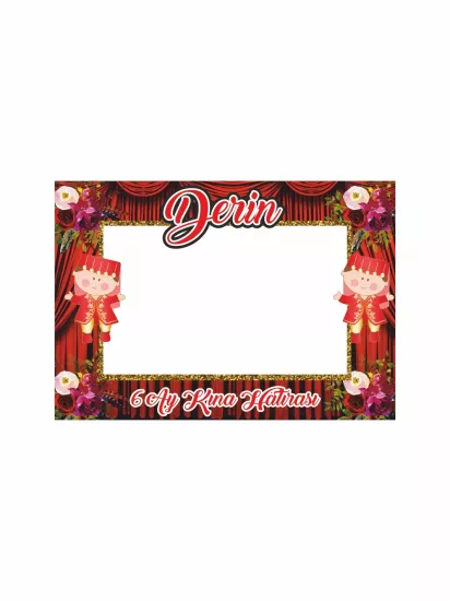 6 Ay Bebek Kına Hatıra Çerçevesi Bindallı Bebekler Boho Çiçekler Konsept 100x70 cm | Zajabaskı