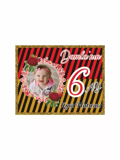 6 Ay Bebek Kına Hatırası Magnet Kırmızı Gold Zemin Modelleri ve Fiyatları | Zajabaski.com Online Shop