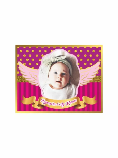 6 Ay Bebek Kınası Magnet Melek Kanat Çerçeveli Mor Pembe Zemin Modelleri ve Fiyatları | Zajabaski.com Online Shop