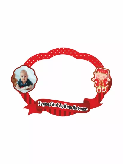 6 Ay Kız Bebek Kına Hatıra Çerçevesi Resimli Tema 100x70 cm | Zajabaskı