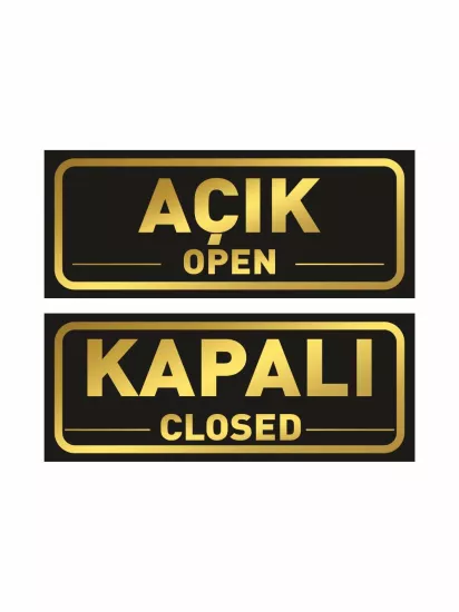 Açık Kapalı Levhası Siyah Gold 30x12 cm | 3 mm Foreks | ZajaBaskı
