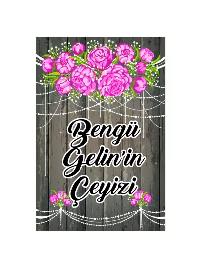 Ahşap Zeminli Pembe Gül Desenli Gelin Çeyiz Kolisi Etiketi Modelleri ve Fiyatları