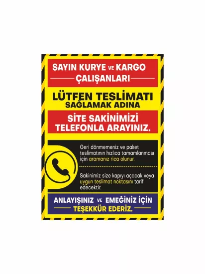 Apartman Site Kargo Çalışanları Paket Teslimat Uyarı Levhası 40x30cm | Zajabaskı