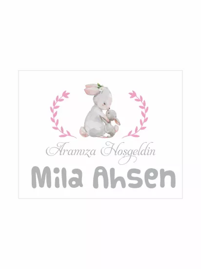 Aramıza Hoş Geldin Bebek Magneti Tavşan Temalı Pembe Çelenkli Yeni Doğan Kız Bebek Magneti Modelleri ve Fiyatları | Zajabaskı