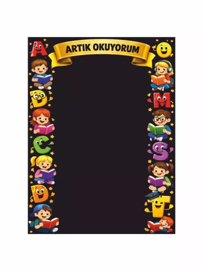 Artık Okuyorum ABCDE Harfli Çocuk Temalı Okuma Şenliği Fotoğraf Çekim Arka Fon Afişi Modelleri ve Fiyatları