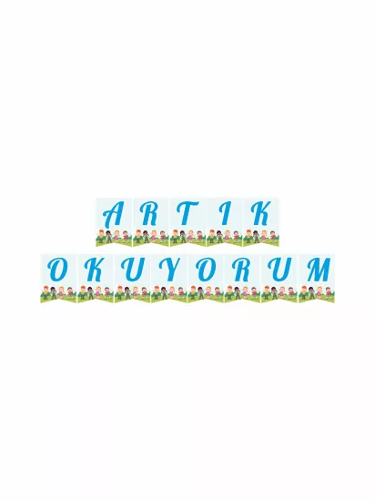 Artık Okuyorum Flama Banner Çocuk Konsept | Okul Sınıf Süsleme 350gr Kuşe Rafya İpli – Zajabaskı
